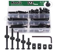 Keadic 122 piezas M6 x 35/45/55/65/75 mm Kit de repuesto para tornillos de cama de bebé, tornillos hexagonales negros, kit surtido de tuercas para muebles, cunas, 1 llave hexagonal y caja