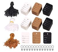 Keadic 1700 piezas de etiquetas de precio de ropa preimpresas y cuerdas para colgar con juego de pines de seguridad de calabaza de metal negro, etiqueta de cupón de ropa perforada y lazos de gancho de