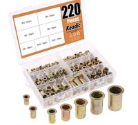 Keadic 220 piezas mtricas de acero al carbono chapadas en zinc, tuercas de remache de cabeza plana, kit surtido de tuercas de insercin roscadas