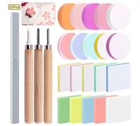 Keadic 24 piezas Kit de herramientas de inicio impresión bloques, sellos de goma que hacen el conjunto con bloques de tallado goma redondos y cuadrados,herramientas corte de linoleo y piedra molienda