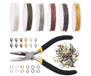 Keadic 247 Piezas 2mm 3mm 5mm Link Chain Roll Assortiment Set con anillos de salto abiertos, cierres de langosta y pinzas de joyería, extensores de cadena hallazgos de joyería para pulsera de collar