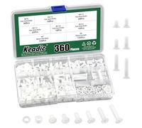 Keadic 360 tornillos M5 de nailon blanco para máquina Countersunk, tornillos de cabeza plana de nailon, tornillos métricos para lavadora, kit métrico de rosca métrica, juego de surtido de tornillos de