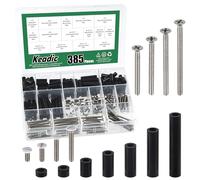 Keadic 385 unidades de tornillos de enchufe eléctrico, espaciadores, surtido, negro, nailon, espaciador, 6-32, tornillos de placa de pared, tornillos largos para interruptor, separadores