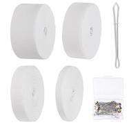 Keadic 4 bandas elásticas de ancho (blanco), con 100 pasadores de posicionamiento para cinta de coser, ancho: 10 mm, 20 mm, 30 mm, 40 mm, rollo de elástico, vestido, diademas, pantalones, cinta para