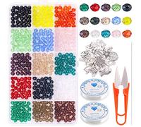 Keadic 474 piezas 15 colores Briolette cuentas de cristal para joyería, con cordón elástico y tijeras