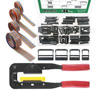 Keadic 50 unidades de 2,54 mm de paso dual filas IDC socket surtido kit 10 16 20 26 pines hembra conector de cable IDC y con cable de cinta plano de color arco iris y herramienta de crimpado IDC