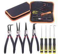 Keadic 8Pcs 7 pulgadas Snap Pins anillo con gancho conjunto incluye recto/doblado/mandíbula/puntas C-clip pinzas Kit, Kit de pinzas Circlip, interna/externa precisión muelle cargado pinza