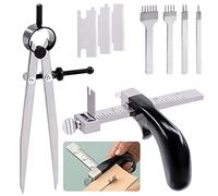 Keadic El conjunto de herramientas de trabajo de cuero contiene herramienta de corte de cuero, punzón de costura de encaje de 4 mm y brújula de ala divisora ajustable, kits de artesanía