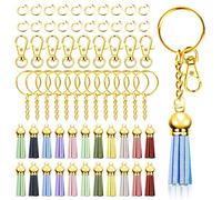 Keadic El juego de 136 llaveros dorados para manualidades contiene borlas coloridas, ganchos giratorios, llaveros, anillo abierto y pasadores de ojo de tornillo para aretes, pulseras, espacios en
