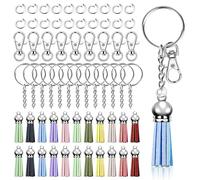Keadic El juego de 136 llaveros plateados contiene ganchos giratorios, llaveros, borlas coloridas, anillo abierto y pasadores de ojo de tornillo para espacios en blanco acrílico, abalorios, aretes,