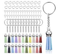 Keadic El kit de fabricación de llaveros de 200 piezas contiene llaveros plateados, borlas de llavero de 25 colores, anillo de salto y pasadores de ojo de tornillo para espacios en blanco acrílico,