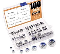 Keadic - Juego de 100 tuercas métricas de nailon de acero inoxidable 304, 7 tamaños: M3 M4 M5 M6 M8 M10 M12