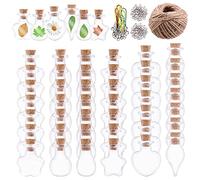 Keadic Juego de 119 tarros de cristal transparente de 6 formas, incluye botellas de deseo, tarros de cristal con tapones de corcho, tornillos de ojo, decoración, recuerdos de fiesta
