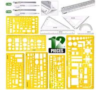 Keadic Juego de 12 reglas de plástico para dibujo con escala de arquitecto de aluminio, plantillas de medición para construcción de reglas de dibujo geométricas para dibujar, ilustraciones,