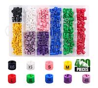 Keadic Juego de 420 marcadores de tamaño de suspensión de plástico de 9 tamaños comunes, XXS - 4XL con codificación de Colores, Etiquetas de tamaños para Perchas de Alambre, Perchas de Ropa