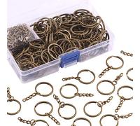 Keadic - Juego de 450 llaveros planos con cadena y tornillos para el ojo para el hogar, llaveros, cordones, regalos y otras manualidades (chapado en níquel, bronce, 25 mm)