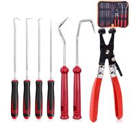 Keadic Juego de 7 alicates de abrazadera de manguera, incluye 6 ganchos y púas de extracción de abrazadera de manguera y 1 alicates de bloqueo de tubería de agua de coche de banda plana para