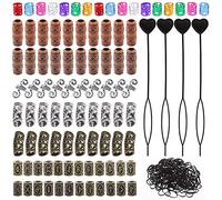 Keadic Juego de 7 cuentas de pelo vikingo de 299 piezas, incluye cuentas para rastas, horquilla, bandas elásticas negras y anillo de extensión de pelo para decoración del cabello