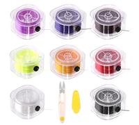 Keadic Juego de 9 cuerdas elásticas planas de 0.8 mm y cortador con estuche organizador, cordones elásticos para cuentas de 990 yardas, hilo para hacer joyas para arcilla y cuentas de pony