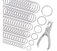 Keadic Juego de 91 anillos de acero para encuadernación de hojas sueltas de varios tamaños con 1 perforador, 14/20/25/32/37/50 mm, anillos de metal para escuela, hogar u oficina