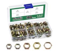 Keadic Juego de tuercas hexagonales galvanizadas amarillas, 180 unidades, M6 x 1 mm x 3 mm, M7 x 0,77 mm x 3 mm, M8 x 1 mm x 3 mm, M10 x 1 mm x 3 mm, M12 x 1 mm x 3 mm