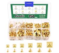 Keadic Juego surtido de 300 tachuelas doradas punk con funda de plástico, 6 mm/7 mm/8 mm/9 mm/10 mm/12 mm, remaches de pirámide cuadrados, decoraciones de cuero para manualidades, ropa, zapatos,