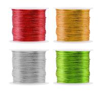 Keadic Juego surtido de 4 cuerdas de oropel metálicas de 2 mm, color plateado, rojo, verde, dorado, 437 yardas, hilo trenzado no elástico para joyería, manualidades, etiquetas colgantes, envoltura de