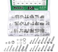 Keadic Juego surtido de 450 piezas M3 M4 M5 304 de acero inoxidable para arandelas de tornillo que contiene tuercas hexagonales de tornillo Phillips, tornillos de cabeza de enchufe, arandelas planas y