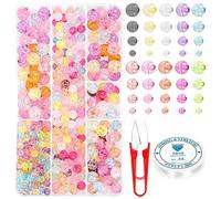 Keadic Juego surtido de 502 cuentas de cristal acrílico de colores con cordón elástico y cortador, 6 mm, 8 mm, 10 mm, 12 mm, cuentas redondas de vidrio sueltas agrietadas para hacer joyas, anillos,