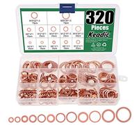 Keadic Juego surtido de arandelas planas de 12 tamaños, 320 unidades, arandelas de sellado métricas de cobre, M5, M6, M8, M10, M12, M14, M16, M20