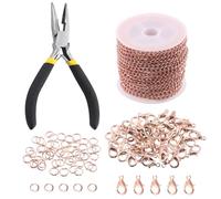 Keadic Kit de 102 cadenas para hacer joyas de 30 pies con cadena de eslabones trenzados de 3 mm, cierres de langosta, anillos abiertos y alicates de joyería para pulsera, aretes, tobillera, bricolaje