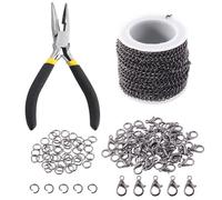 Keadic Kit de 102 cadenas para hacer joyas de 30 pies de ancho, collar de metal de 3 mm, cadena de eslabones trenzados, cierres de langosta, anillos abiertos y alicates de joyería para pulsera,