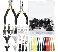 Keadic Kit de reparación de cremallera de 144 piezas con tamaños de 3/5/8, tirador de extensión, topes superior/inferiores, cremalleras de repuesto, alicates para reparación de bobinas de metal