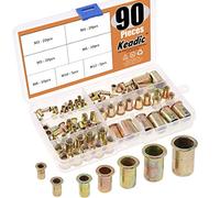 Keadic Kit surtido de 90 tuercas roscadas M3-M12 de acero al carbono chapado en zinc, cabeza plana, kit de tuercas roscadas para metal