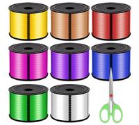 Keadic Paquete de 9 cintas rizadas de 8 colores con cortador, 800 yardas metálicas brillantes para envolver regalos, cinta rizada para cumpleaños, boda, decoración de fiestas