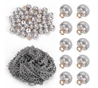 Keadic Ribete trenzado gris de 20 yardas con 50 trabillas elásticas para botones, cinta de botón de encaje y botones de costura de media perla, para costura, ropa, vestido, suéter, manualidades (gris)