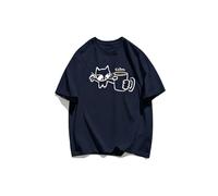 keadiseu Camiseta algodón Estampado Gato y Taza café Holgada - Gray - Small