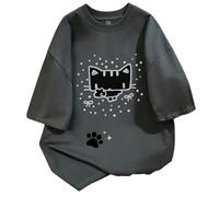 keadiseu Camiseta algodón Holgada Estampado Gato Negro Lazo- Negro - XL