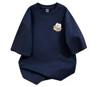 keadiseu Camiseta Holgada con Estampado Gato Dentro de Caja - Azul - 3XL