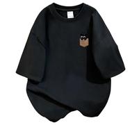 keadiseu Camiseta Holgada con Estampado Gato Negro de Bolsillo - Gris - M