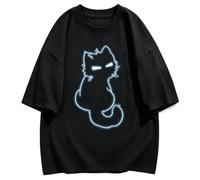 keadiseu Camiseta Holgada Estampada Gato malhumorado neón - Negro - S