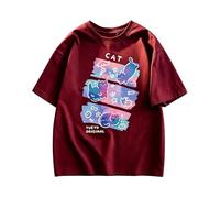keadiseu Camiseta Holgada Estampado Gatos líneas degradadas - Rojo - M