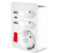 KEAGAR Tomada Triple Con Interruptor, Multipresa Con Interruptor, Tomada Triple Para Tomada USB, Adaptador De Tomadas 6 En 1 Adecuado Para Escenarios Domésticos Y De Oficina Blanco