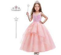 keaiyouhuo Disfraz de burbuja rosa para niñas, vestido de tul de bruja rosa, trajes de princesa con lentejuelas con accesorios para 3-16 años
