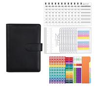 KEALBAUS Carpeta de piel sintética A6 con bolsillos para presupuesto, hoja de presupuesto de gastos para relleno de efectivo y planificador de presupuesto, color negro