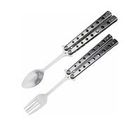 Keallans - Juego de cuchara y tenedor (1 unid), diseño de mariposa y tenedor, juego de utensilios plegables para cocina y barbacoa