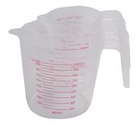 KEALLANS Juego de jarras de medición de plástico, 3 piezas grande 4 tazas, 2 tazas y 1 taza capacidad sin vasos de medición con mango angular accesorios de cocina esenciales
