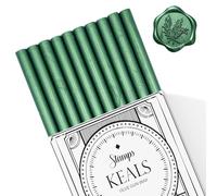 KEALS Pack de 10 Barras de Cera para Sellos de Lacre | Para sellar con Pistola de Pegamento | Cera Vintage para Invitaciones de Boda, Tarjetas, Cartas y Envoltorios | Color Verde Esmeralda