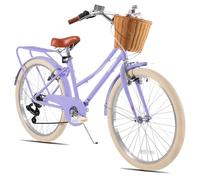 KEANO Poppy - Bicicleta infantil de 20 pulgadas para niñas de 6 a 9 años, bicicleta de 20 pulgadas con 7 velocidades y cesta, color morado