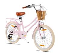 KEANO Poppy Bicicleta Infantil de 24 Pulgadas para niñas de 7 a 11 años, Bicicleta para niñas de 24 Pulgadas con 7 velocidades y Cesta, Rosa